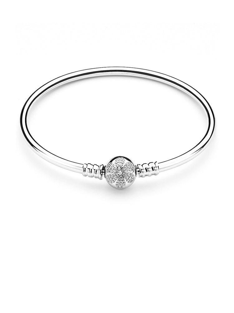 925 sterling silver floral clasp charm bangle bracelet front view