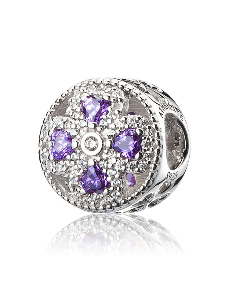 Flower charm bead in 925 sterling silver with CZ sparkle by ATHENAIE