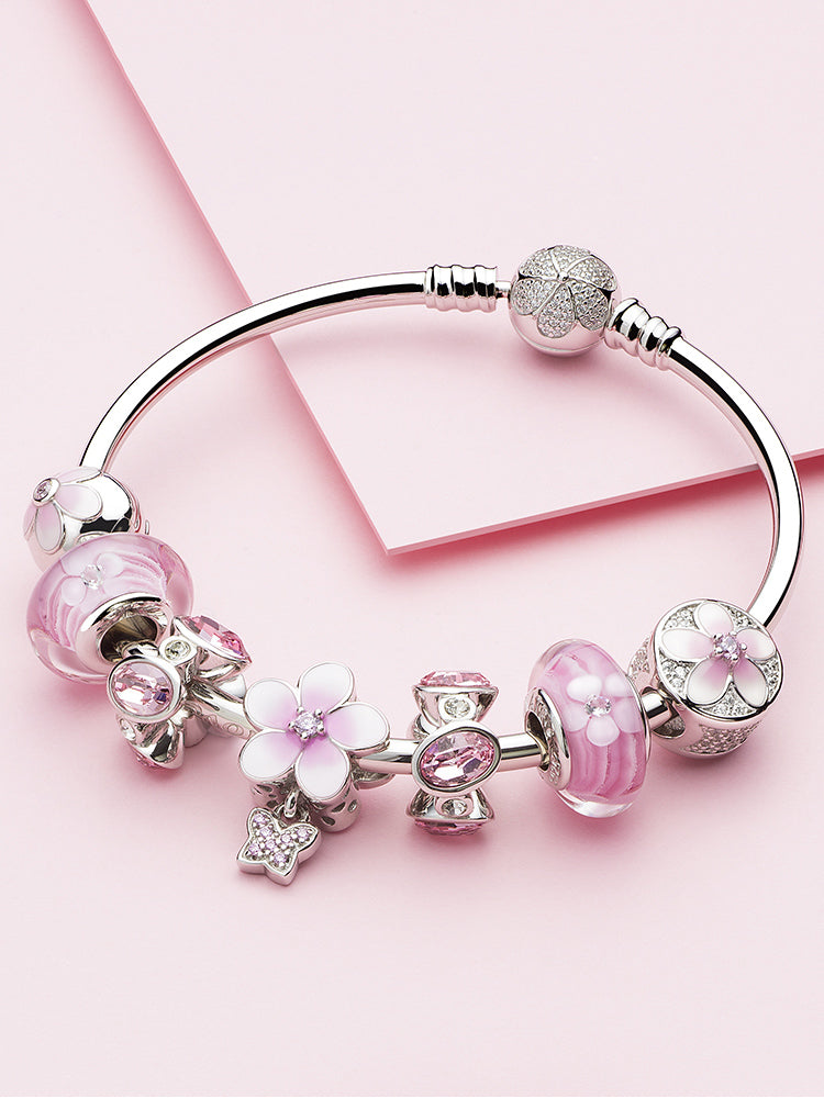 Rosy blossom flower spacer charm styled on European charm bracelet