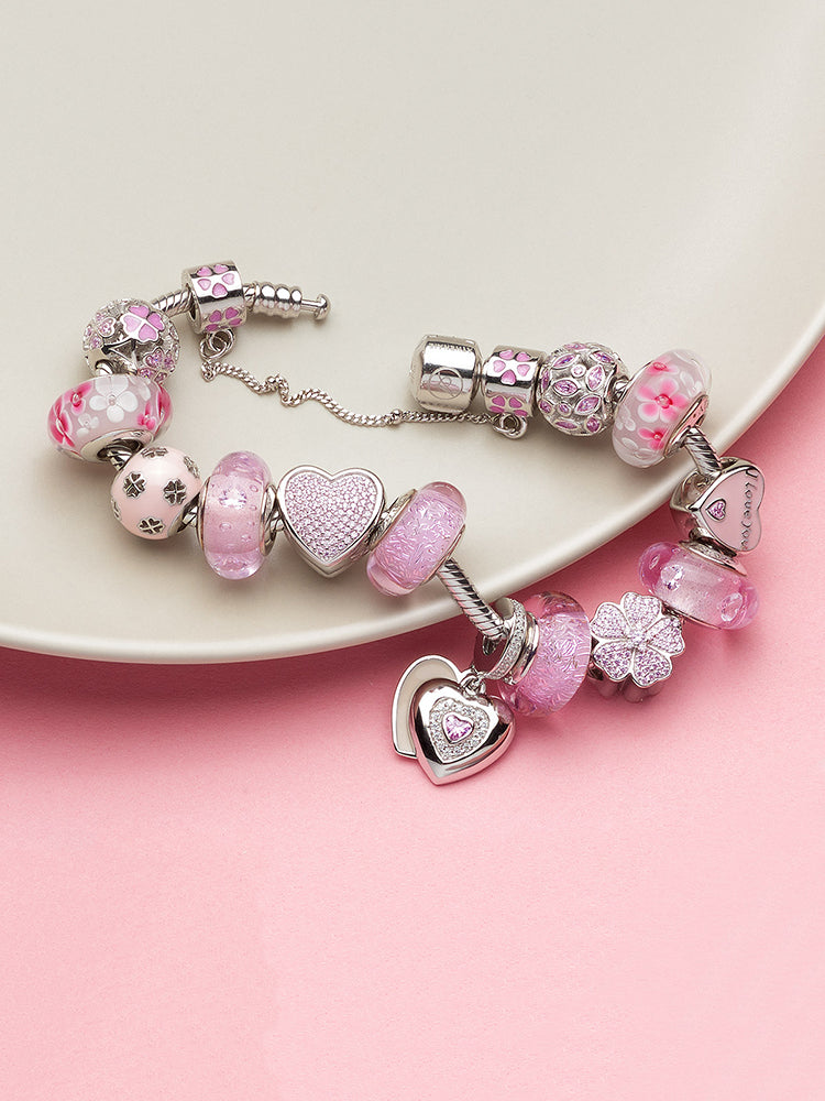 Mother heart pendant charm styled on sterling silver charm bracelet