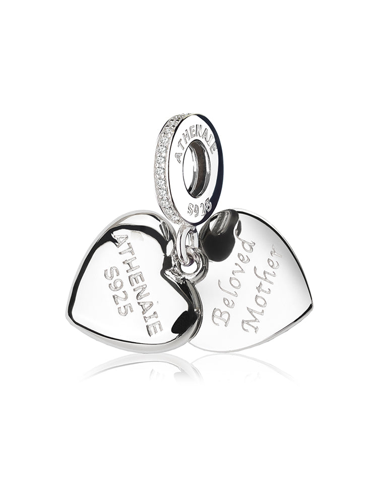 Back open view of Forever Her Heart sterling silver mother pendant charm