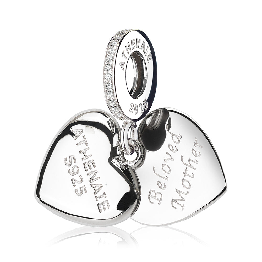 Back engraving "beloved mother" on Forever Her Heart silver pendant charm