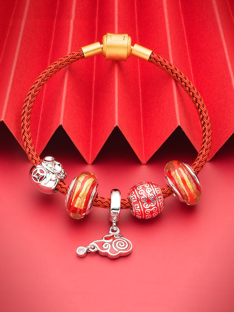Lucky fortune bag charm bead paired with bracelet charms
