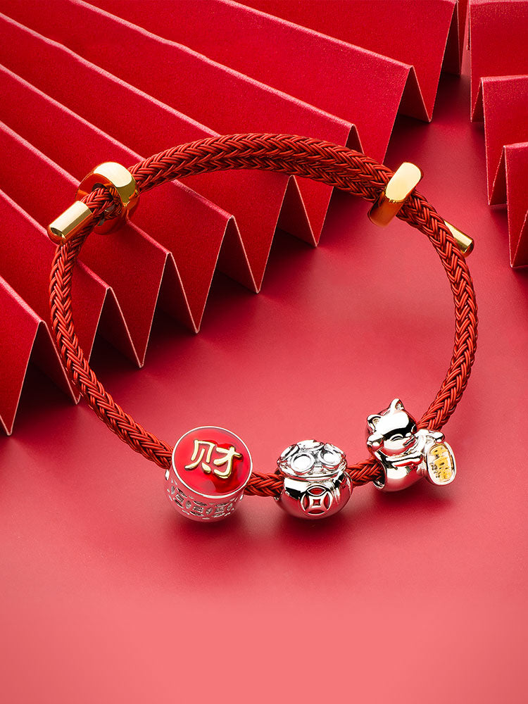 Fortune bag charm bead styled on charm bracelet