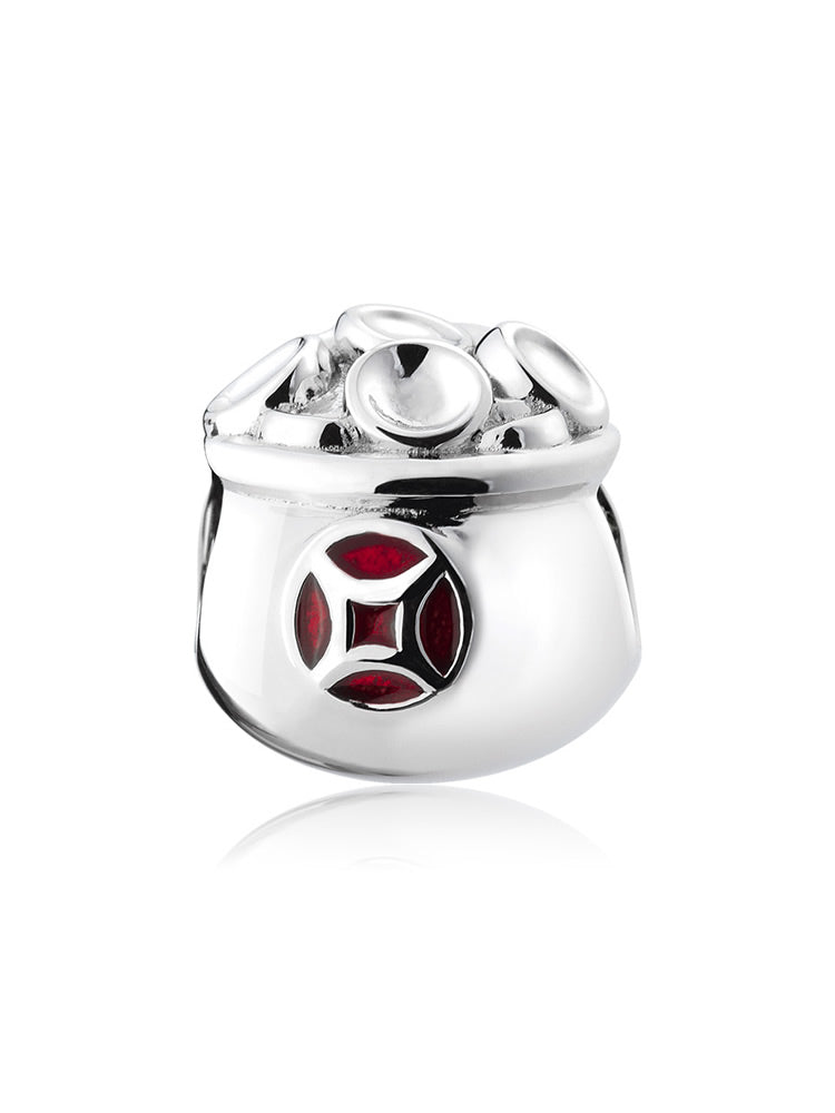 Fortune bag charm bead in sterling silver lucky symbol design by ATHENAIE