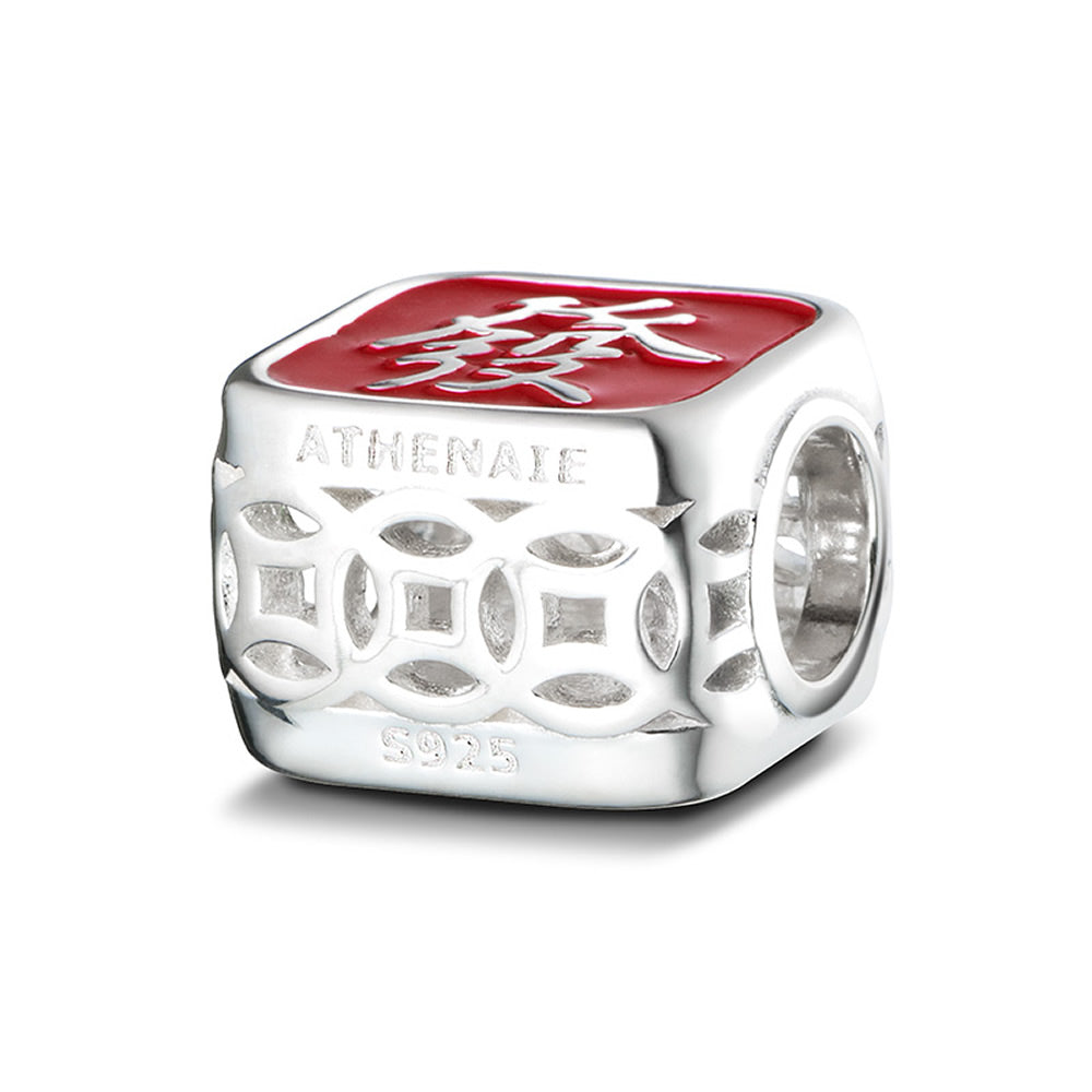 Fortune Charm 925 silver enamel bead, side perspective.