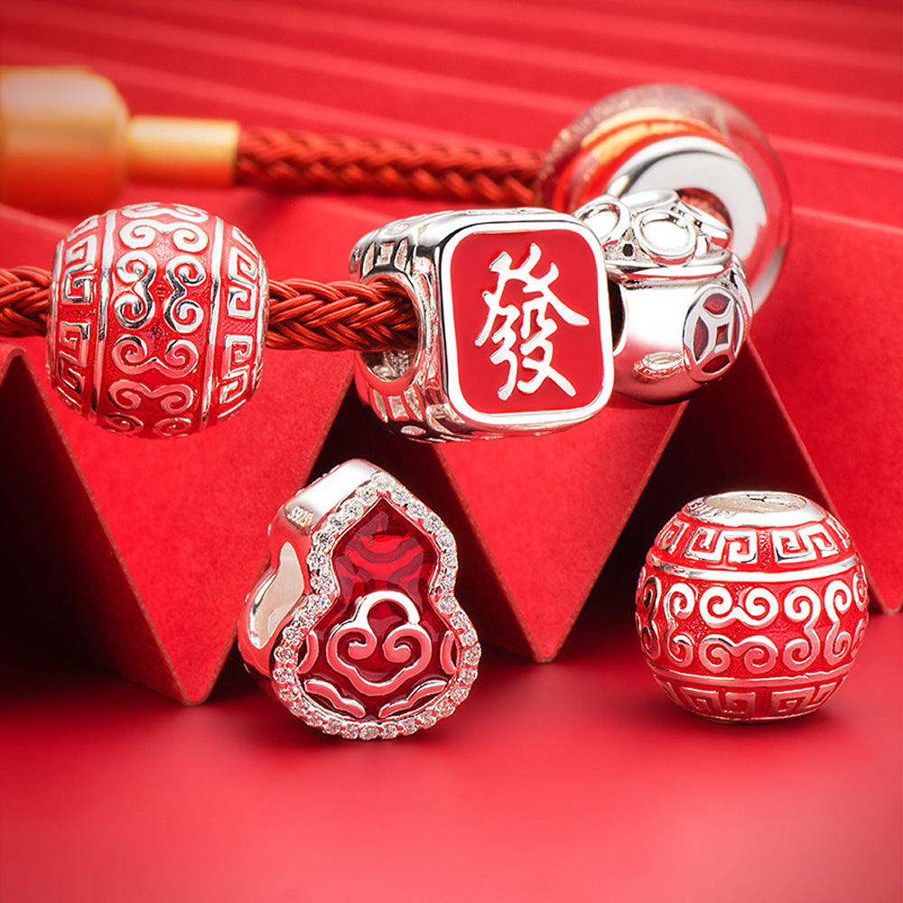 Fortune Charm 925 silver enamel bead styled with accessories.