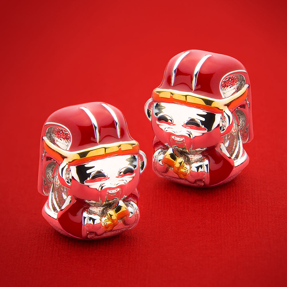 Fortune God charm bead with 925 silver and enamel in decorative jewelry setting