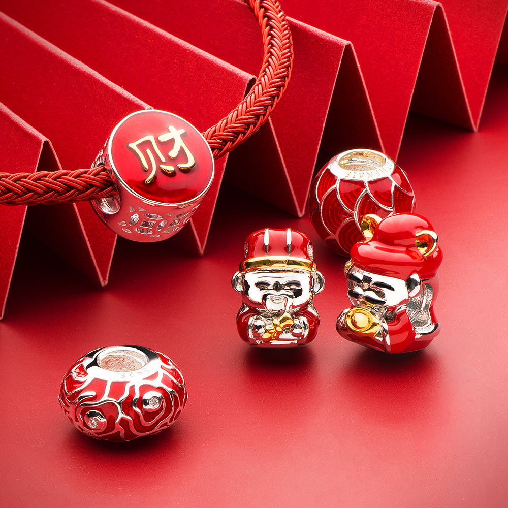 Chinese-inspired Fortune God charm bead symbolizing luck and prosperity