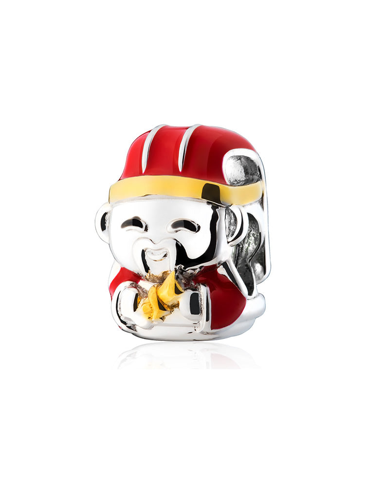 Side view of fortune god charm bead sterling silver bracelet charm