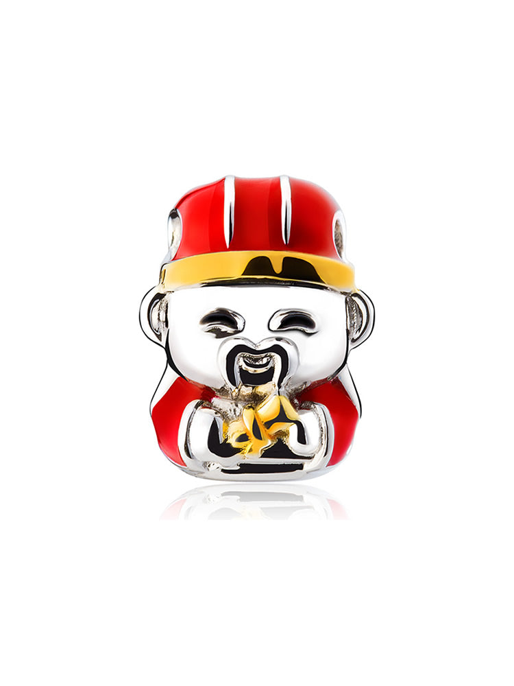 Fortune God charm in 925 sterling silver, front view