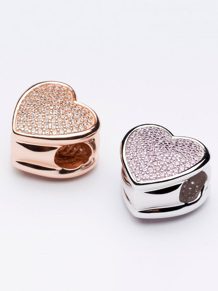 Gold heart charm bead styled on European charm bracelet by ATHENAIE