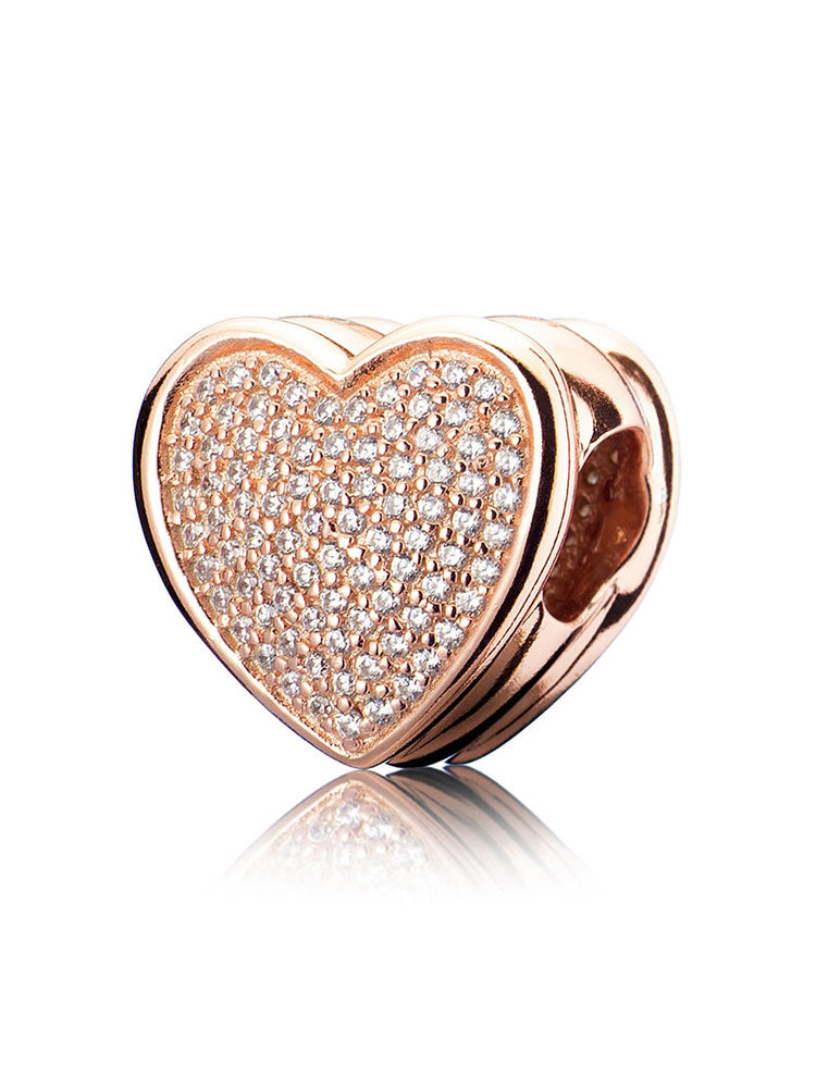 Gold heart charm bead with CZ pave stones by ATHENAIE