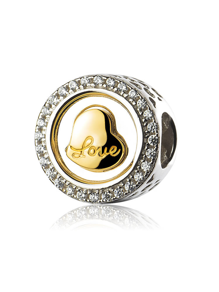 Gold heart charm 925 sterling silver CZ bracelet bead by ATHENAIE