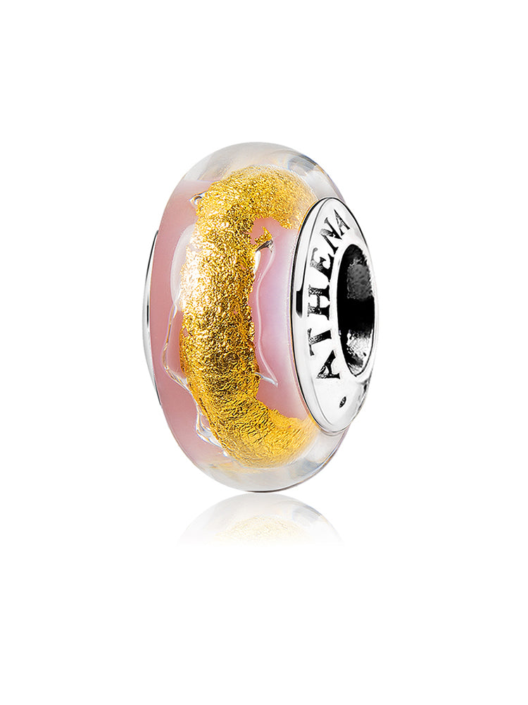 Golden blush murano glass charm bead with pink glass design