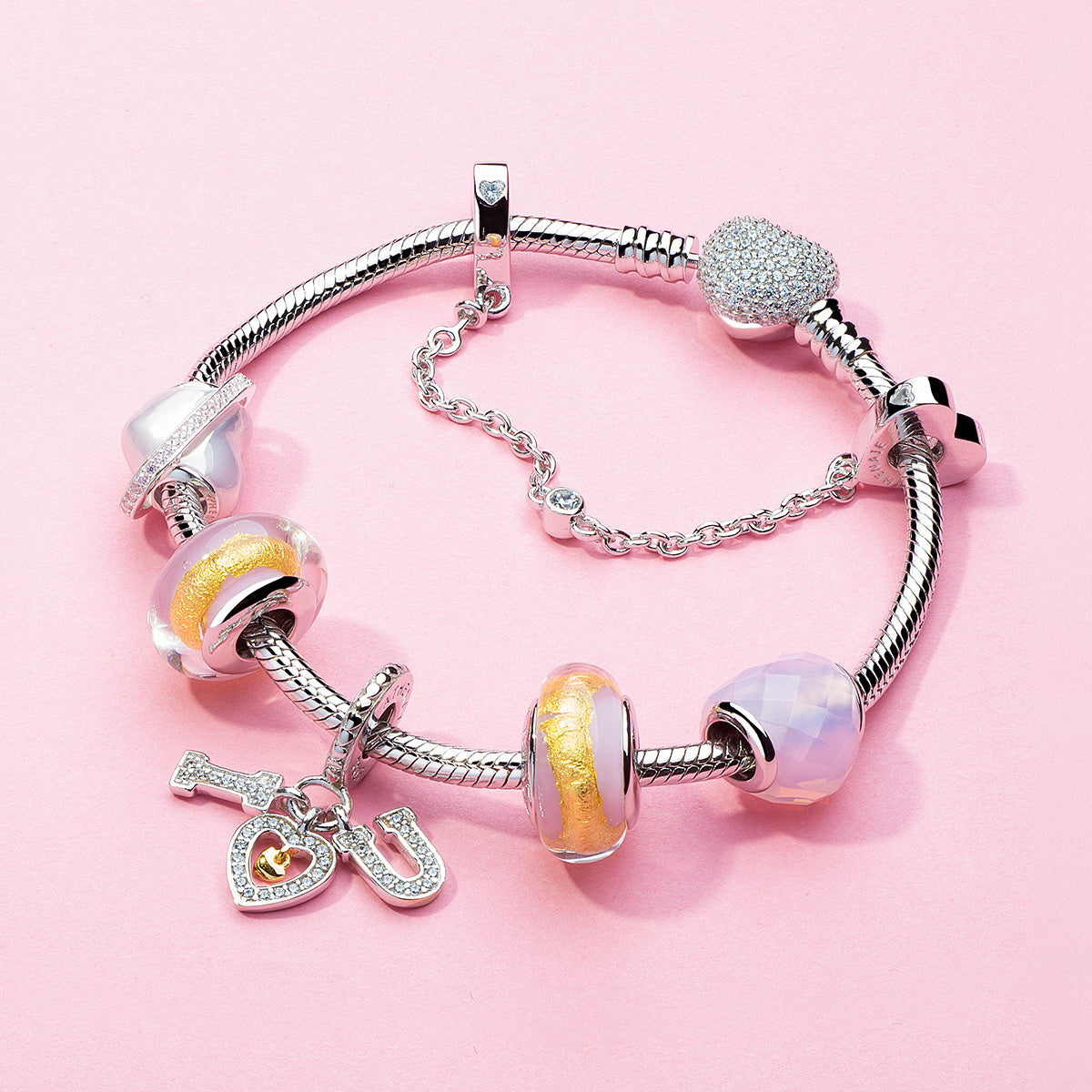 Golden Blush Murano Glass Charm with Gold Foil paired with European-style Bracelet – Styling by ATHENAIE