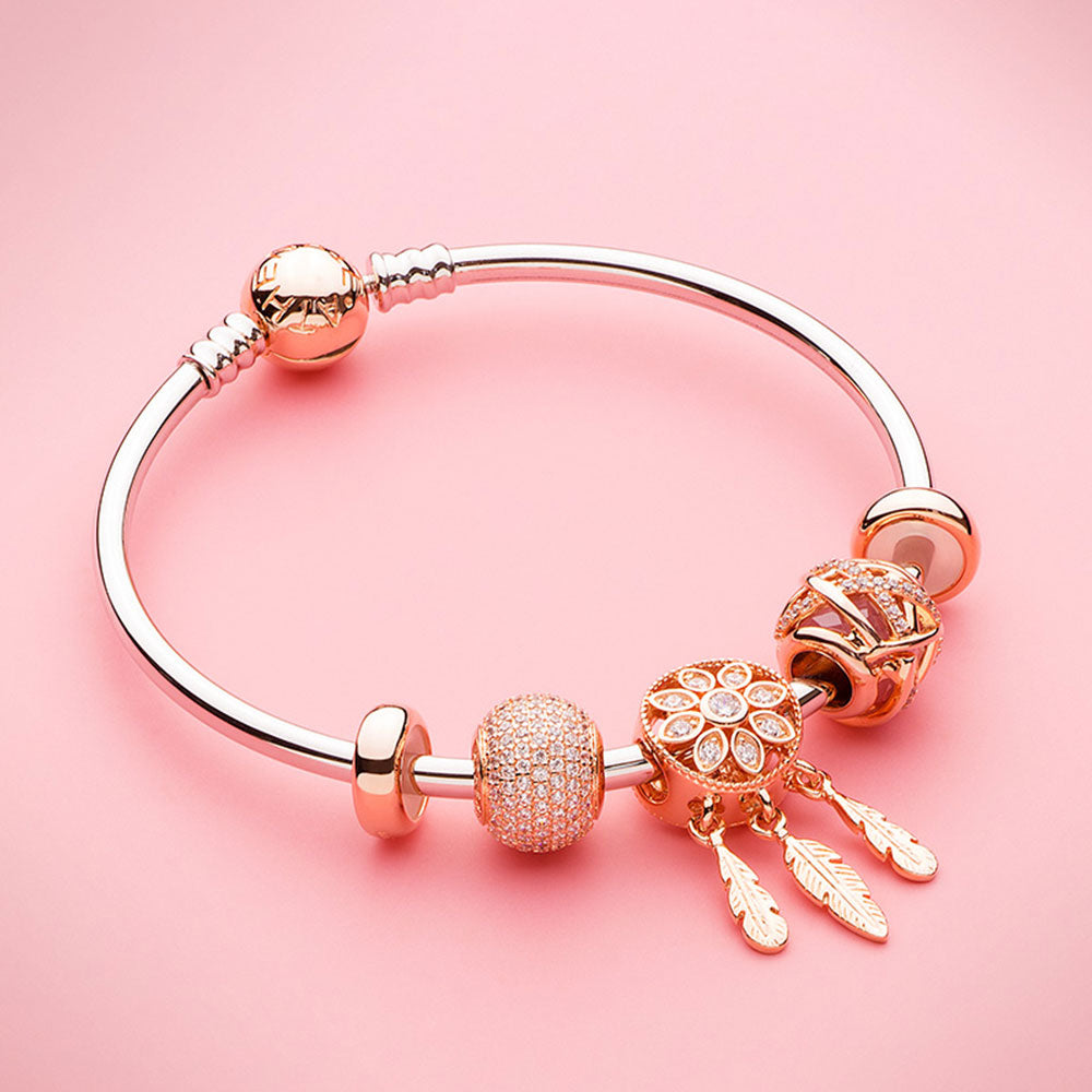 Golden Embrace charm bead rose gold bracelet combination design