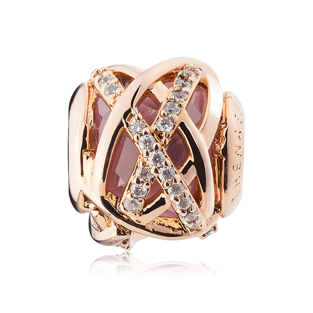 Side view of Golden Embrace rose gold charm bead with zirconia