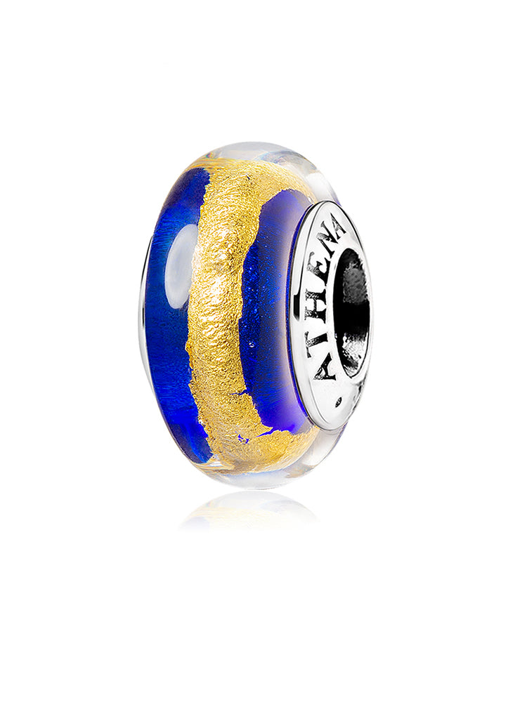 Golden midnight murano glass charm bead with deep blue glass design