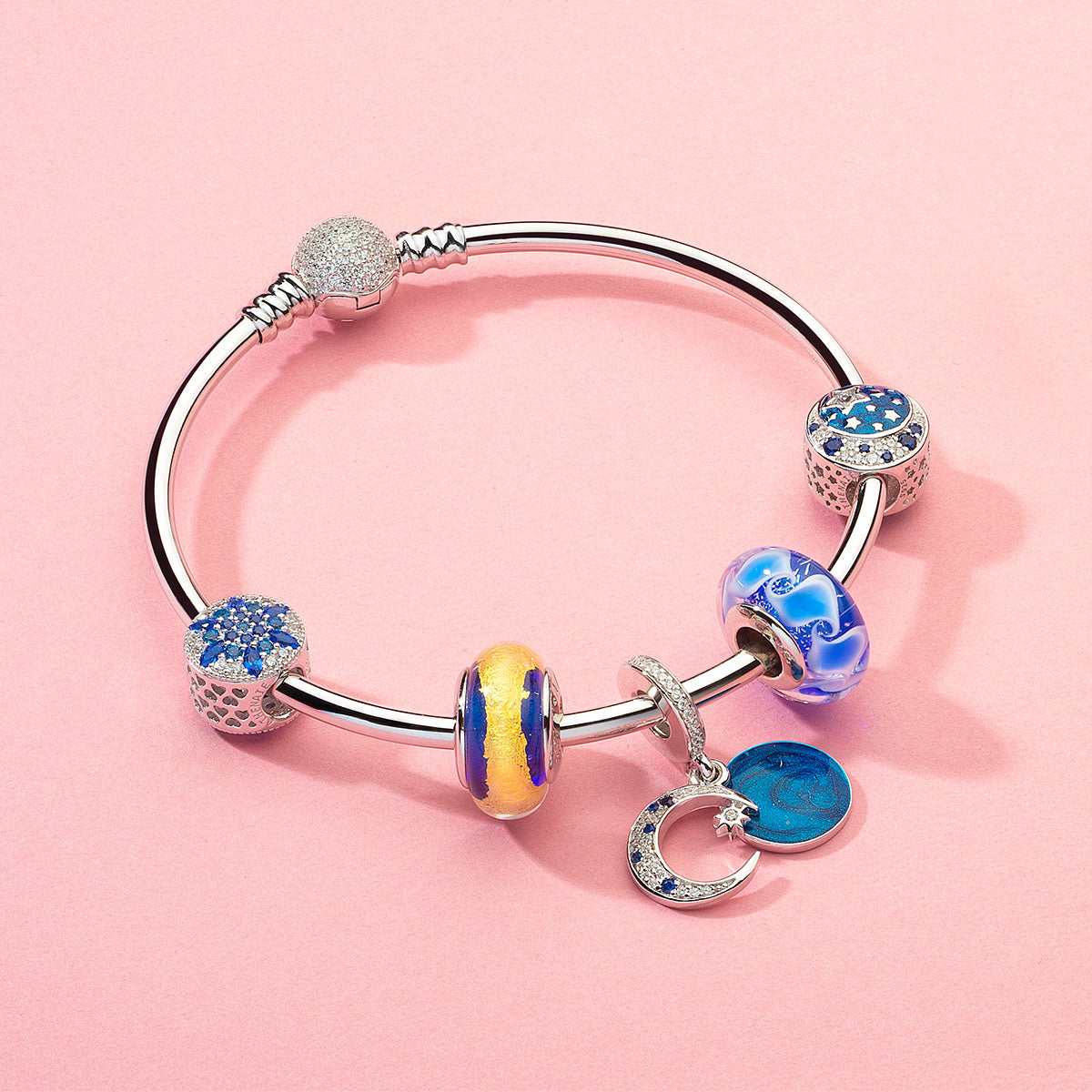 Golden Midnight Murano Glass Charm Bead paired with European-style Bracelet – Styling by ATHENAIE
