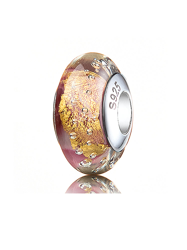 Golden Murano glass charm bead front view