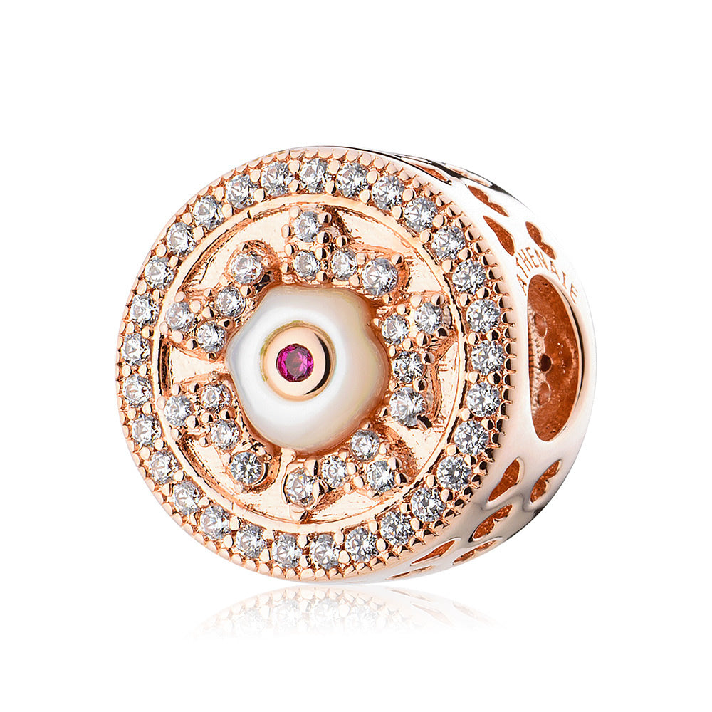 Golden Petals charm bead rose gold with mother of pearl front view