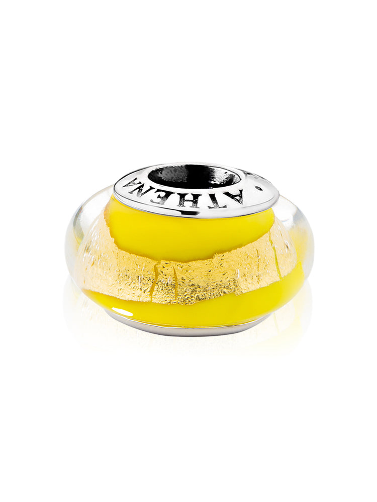 Side view of golden sunrise murano glass charm bead