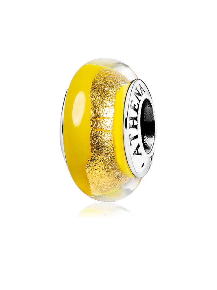 Golden sunrise murano glass charm bead with warm orange glass design