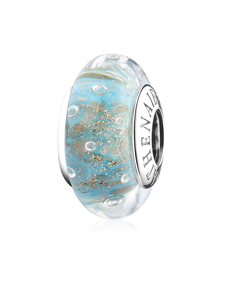 Golden Tide Murano glass charm bead with 925 sterling silver core
