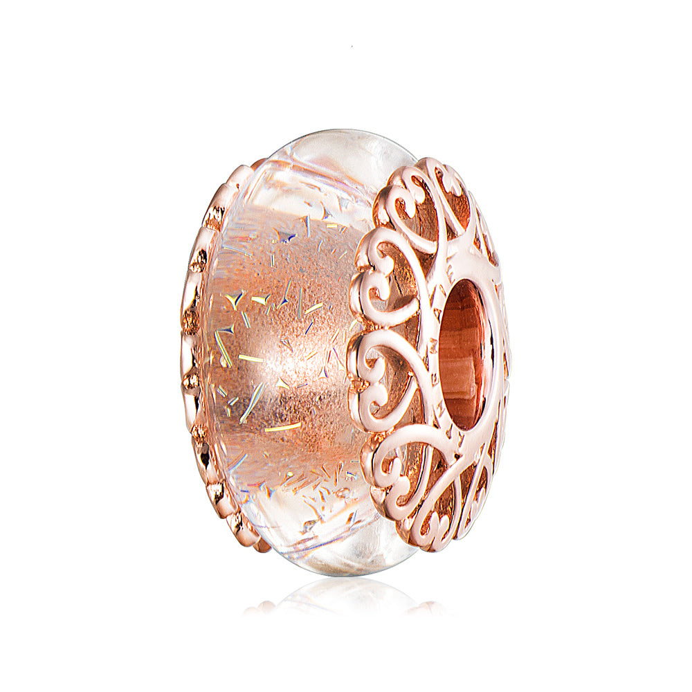 Golden Whisper Murano glass charm bead with golden glow front view