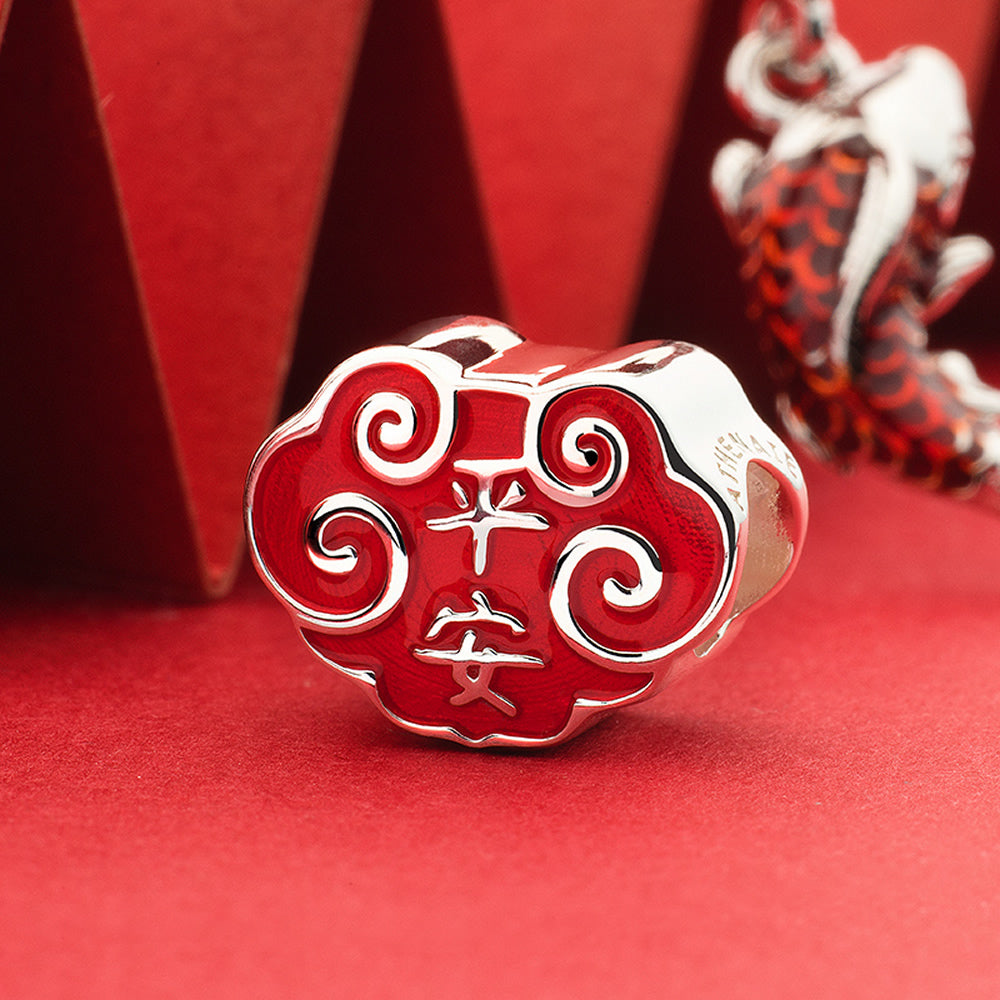 Chinese New Year Guardian Peace 925 silver enamel charm bead.