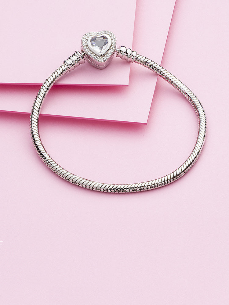 925 sterling silver heart clasp snake chain charm bracelet styling scene