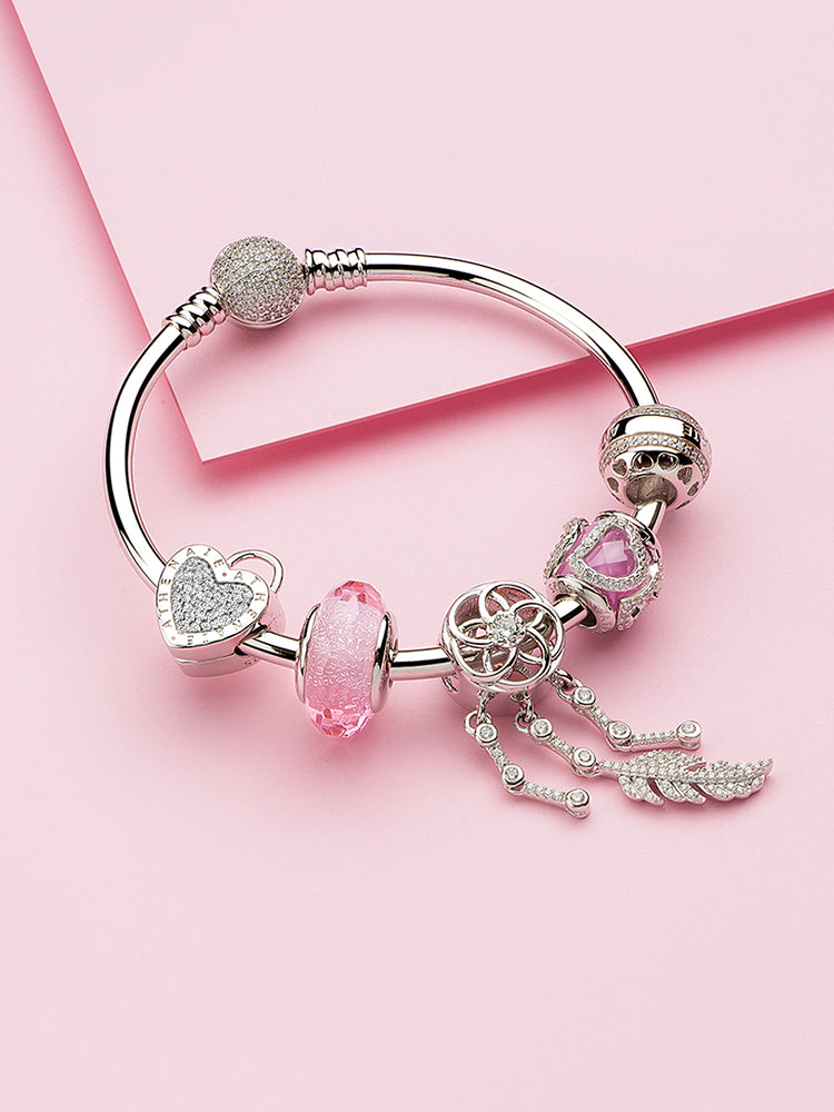 Crystal Heart Lock clip charm styled on sterling silver charm bracelet