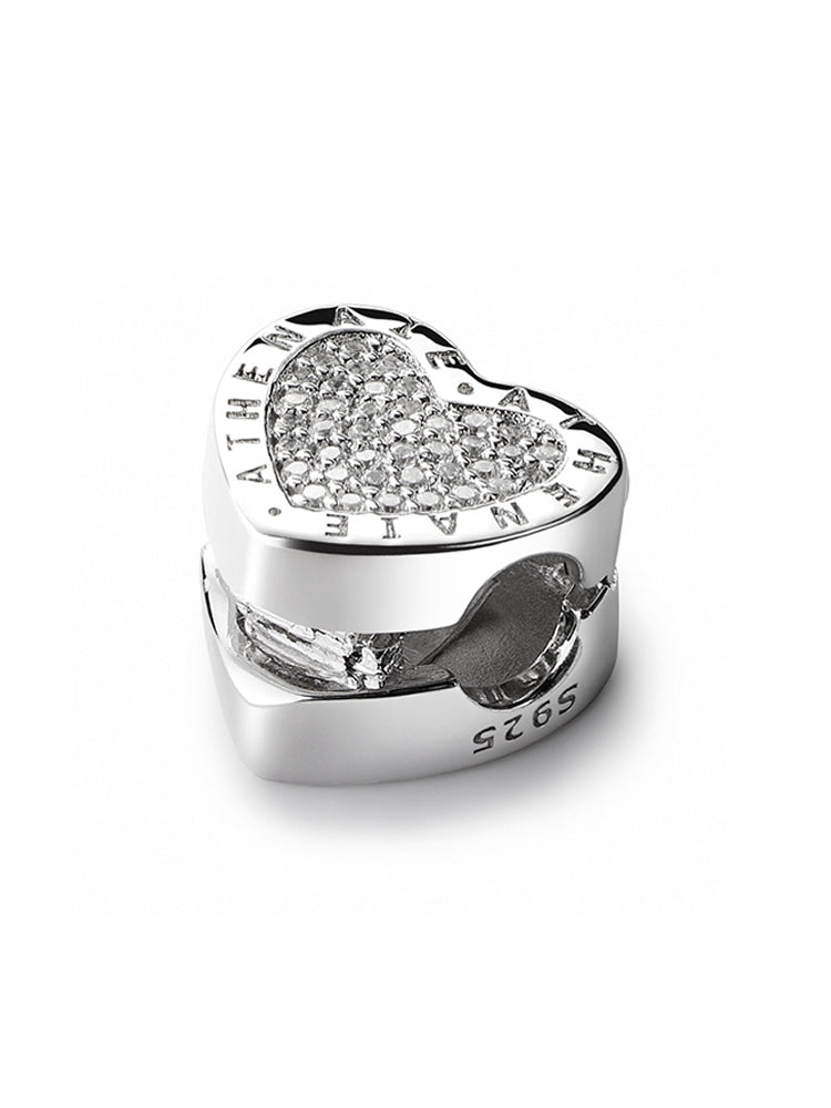 Crystal Heart Lock clip stopper charm open design showing safety clip mechanism