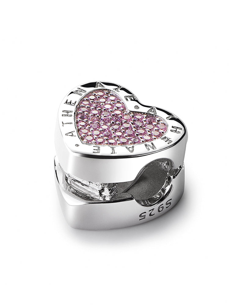 Blush Heart Lock clip stopper charm open structure showing safety clip design