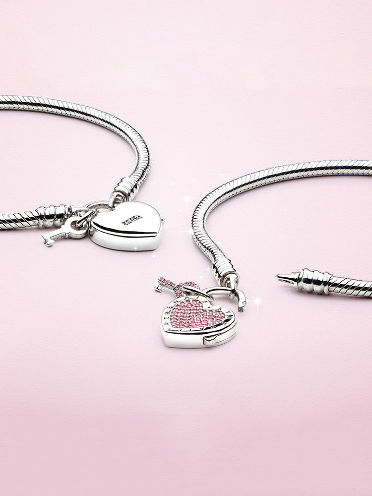 Sterling silver heart lock charm bracelet styling