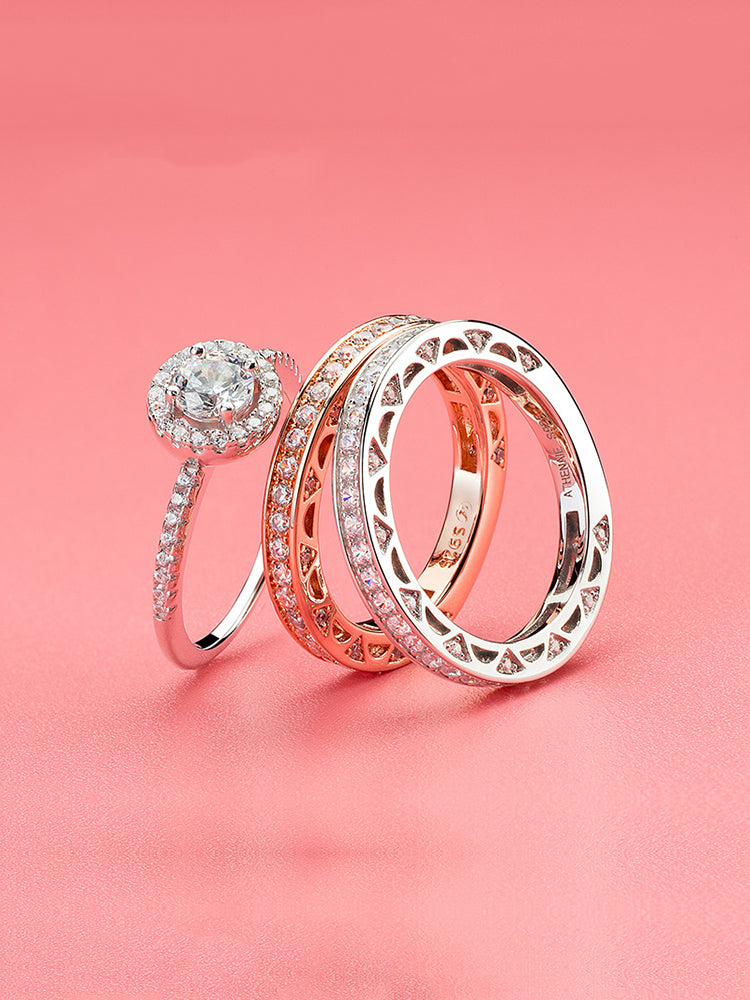 Rose gold heart pavé band ring styling