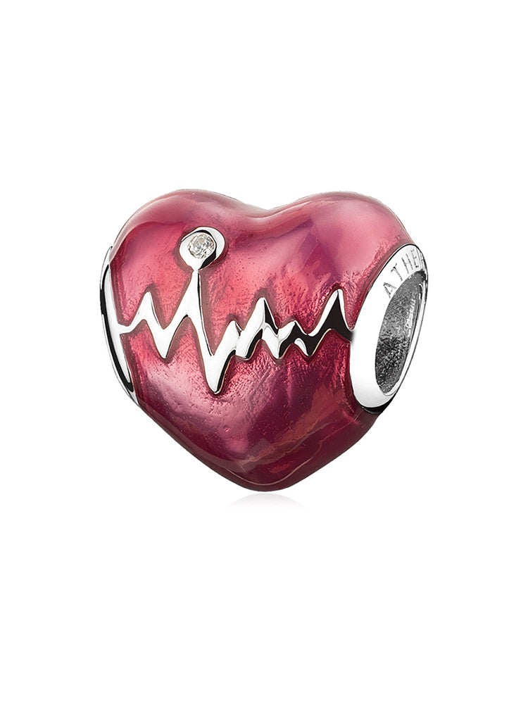 Heartbeat love enamel charm bead in 925 sterling silver by ATHENAIE