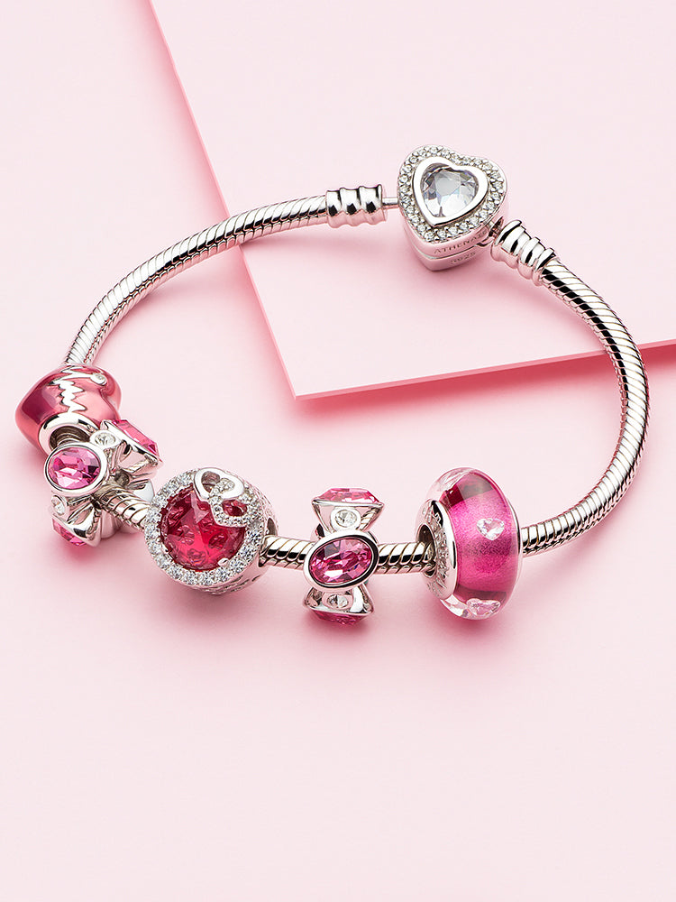 Heartbeat love enamel charm bead styled on European charm bracelet