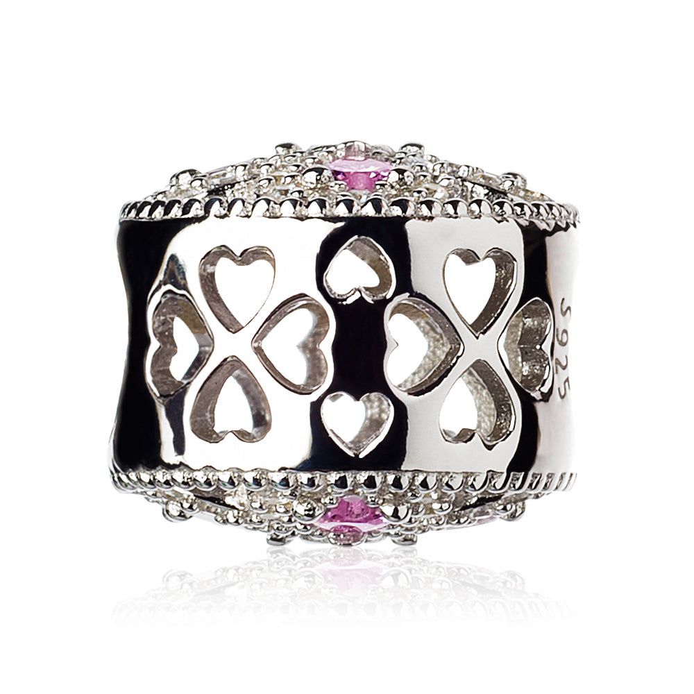 Side view of Heartbloom charm showing platinum plating and CZ details