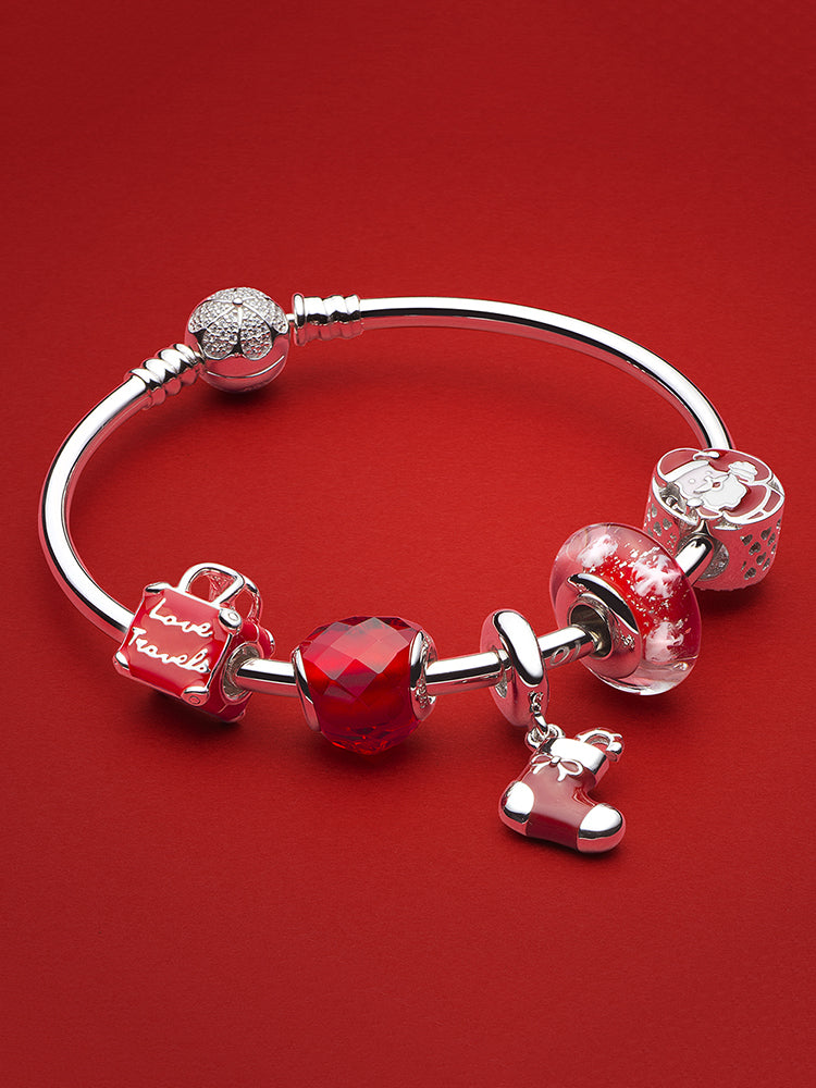 Holiday boot pendant charm styled on bracelet