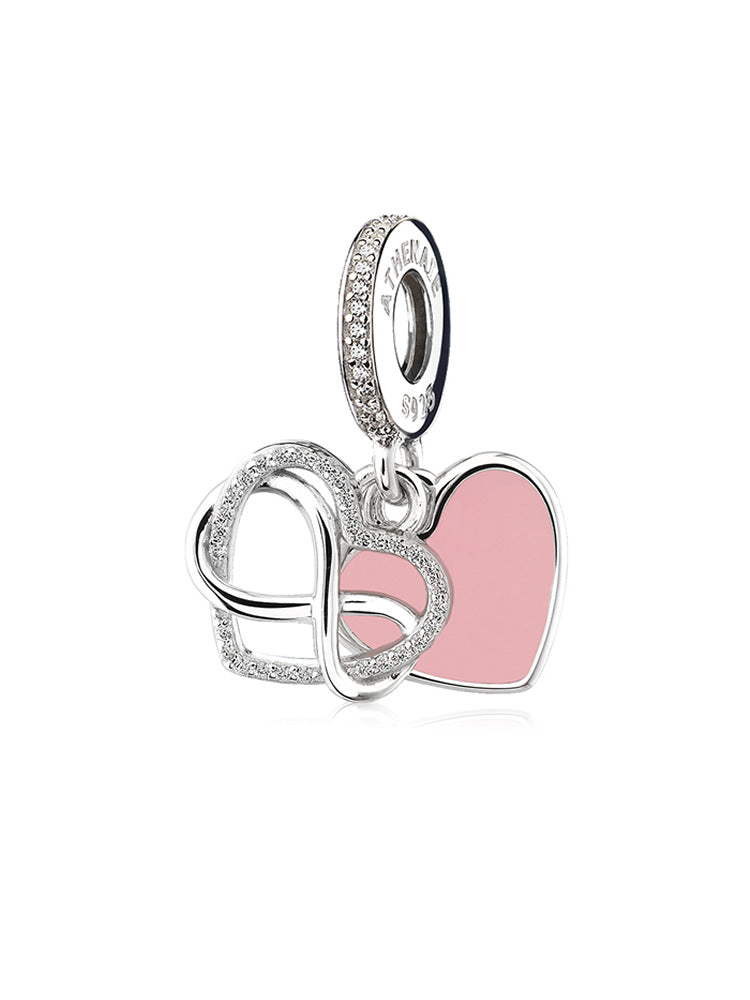 Infinite love heart enamel dangle charm front view in sterling silver