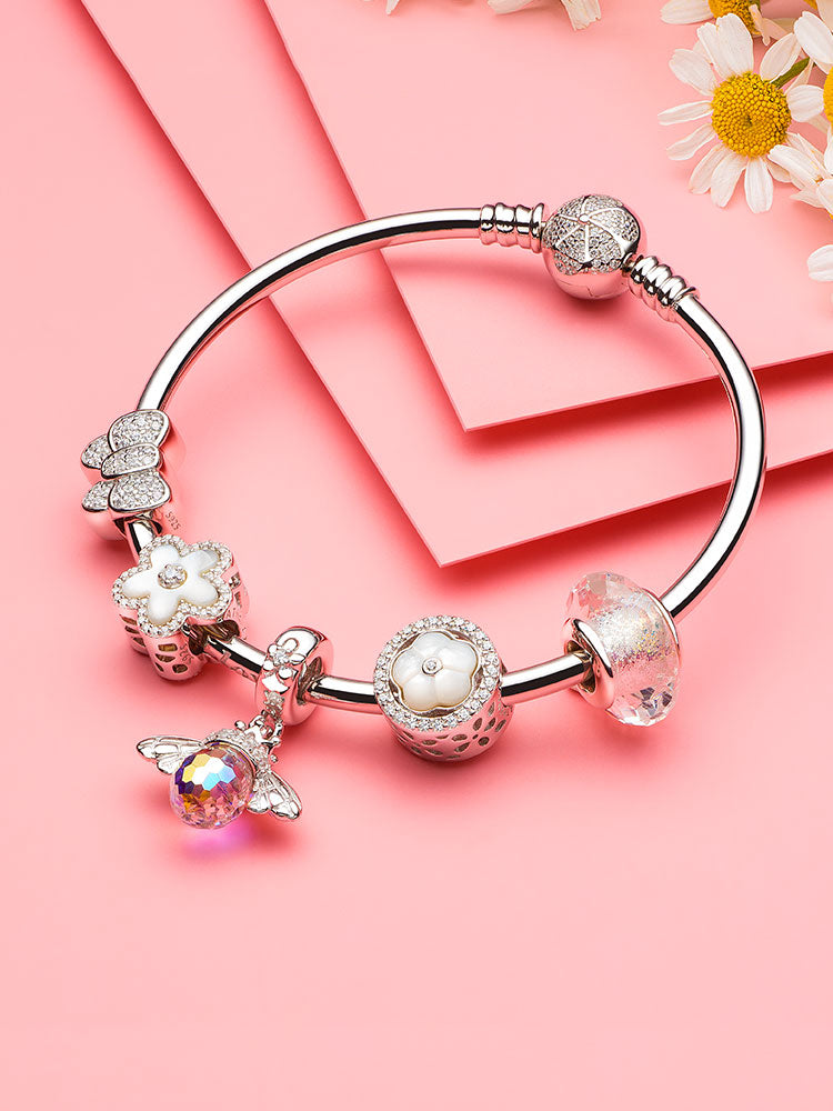 Iridescent Murano glass charm bead compatible with charm bracelets