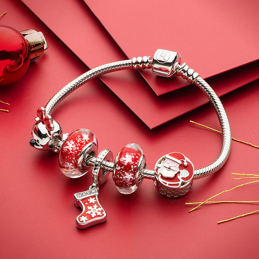 925 silver Jolly Reindeer Christmas charm combined with festive bracelet styling