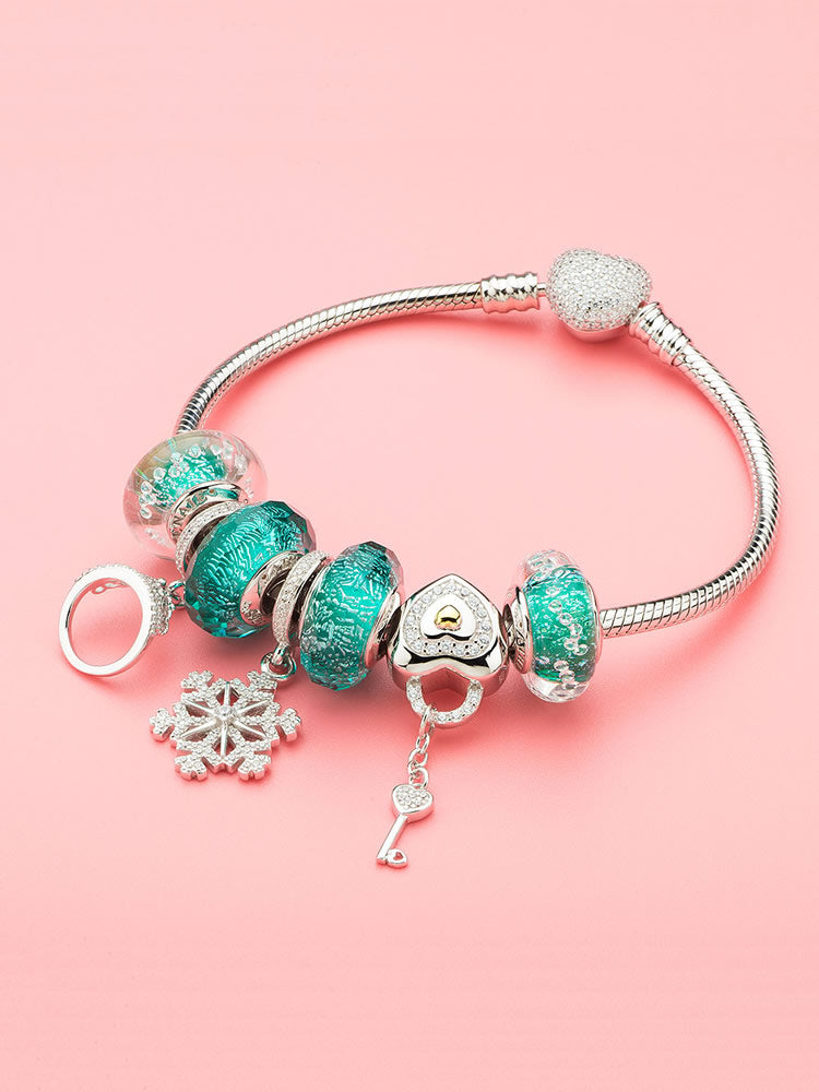 Key CZ pendant charm styled on European charm bracelet