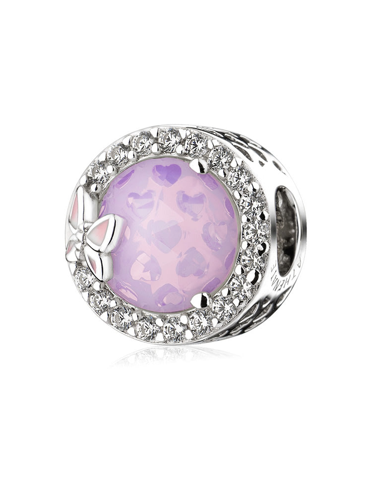 Lavender opal butterfly charm bead front view in sterling silver