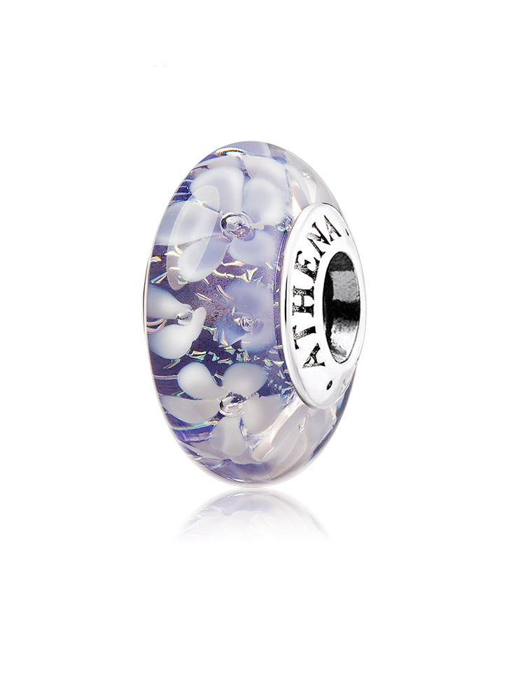 Lavender whisper murano glass charm with 925 sterling silver core by ATHENAIE