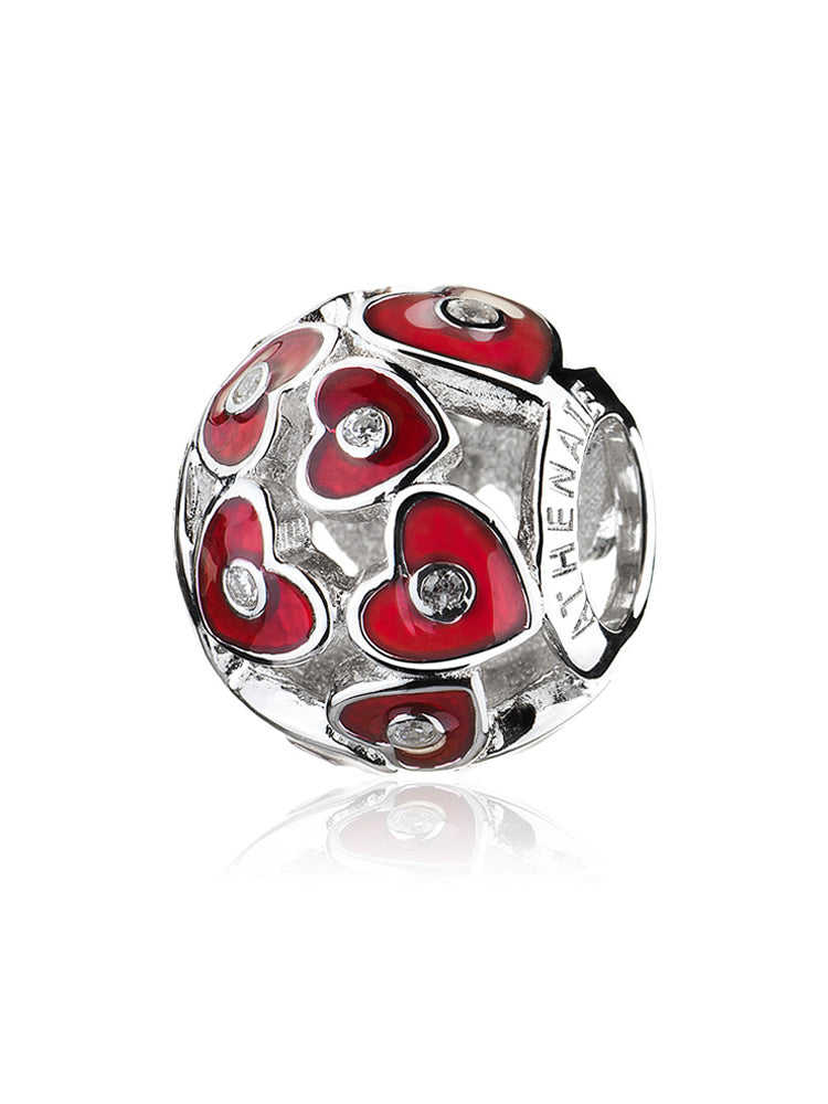 Linked Hearts charm bead in sterling silver with romantic double heart design by ATHENAIE