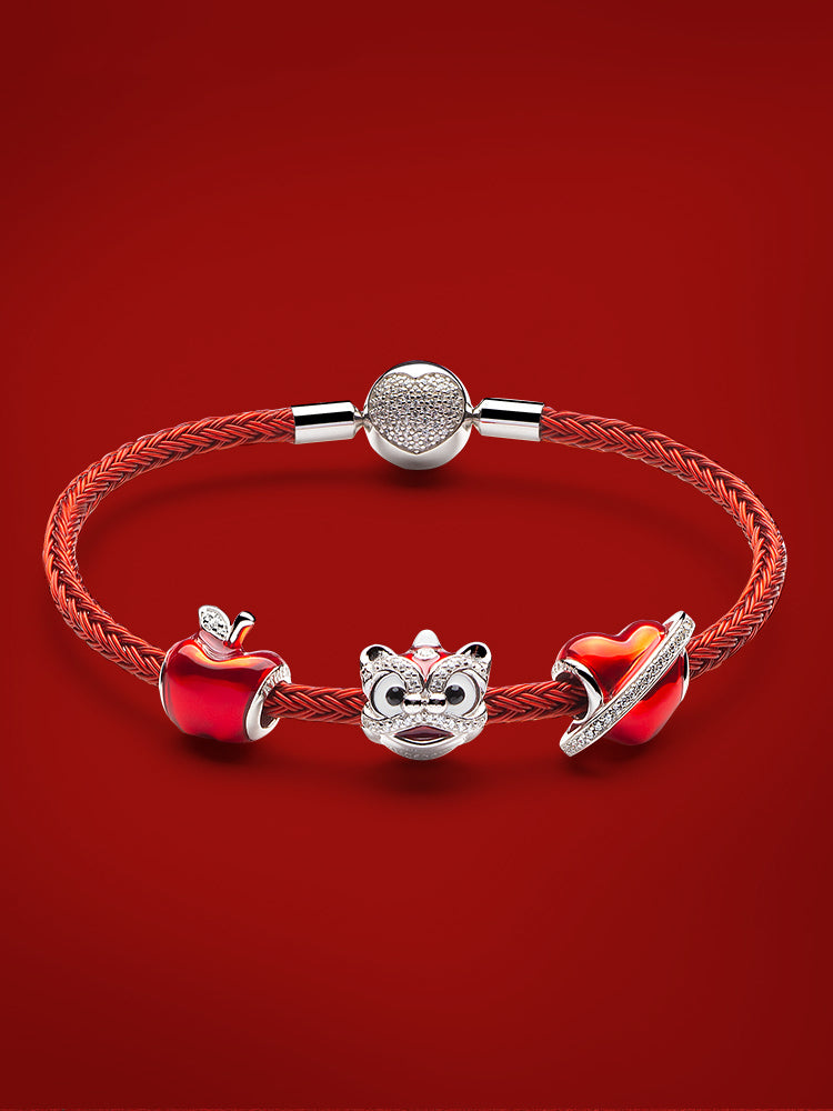 Lion dance charm bead styled on sterling silver charm bracelet