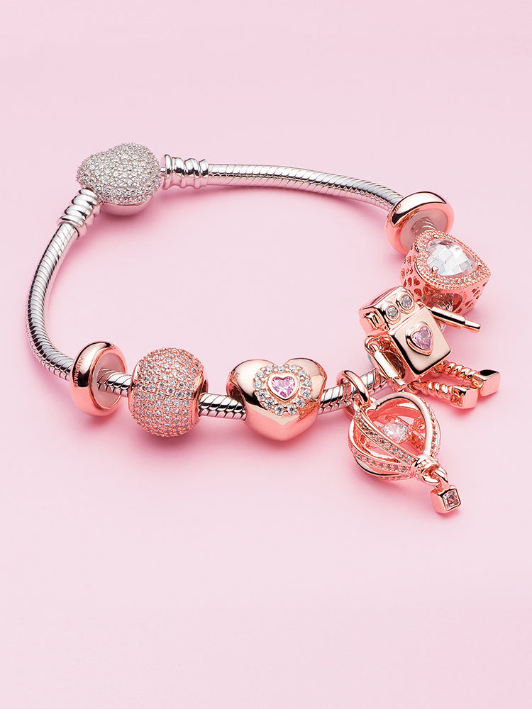 Rosy bot love charm bead styled on charm bracelet